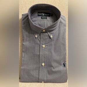Ralph Lauren Men's Navy and White Gingham Shirt